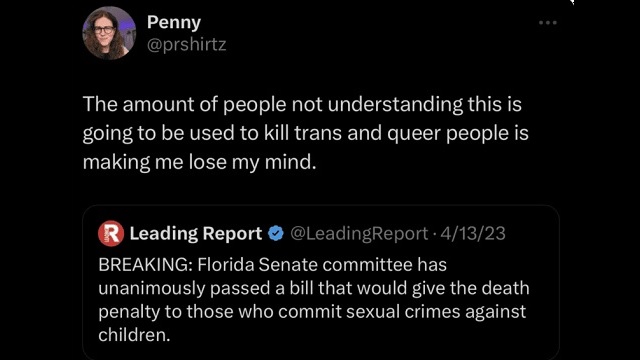 Confession? LGBTQ+ Activist FREAKS Out Ranting Trans/Queers Will Be Killed Now That Florida Passed Death Penalty For Child Rapists thumbnail