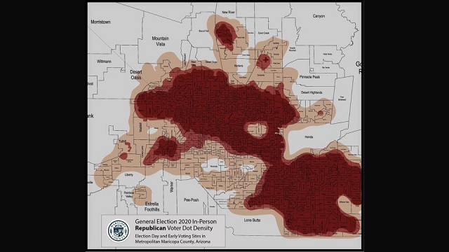 Maricopa County Tabulation Election Center Had ‘Heat Map’ Showing ‘Republican Voter Dot Density’. In Targeted Attack on Republican Voters thumbnail