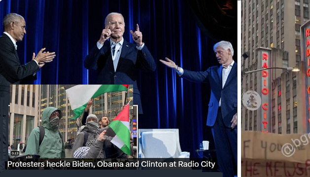 Anti-Israel pro-Hamas protesters heckle Biden during lavish, $500K-a-ticket NYC fundraiser with Obama, Clinton thumbnail