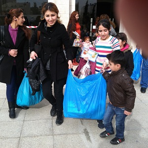 Refugees with their Joy Bags
