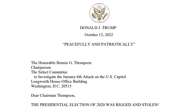 President Donald J. Trump’s ‘Our nation is SUFFERING’ letter to the J6 Committee thumbnail