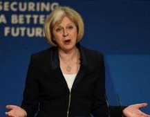 UK Home Secretary Thersa May announcing Extremism Dispruption Orders September 2014