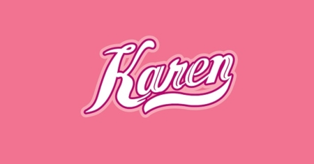 First name Karen designed in athletic script with pink background - Dr ...